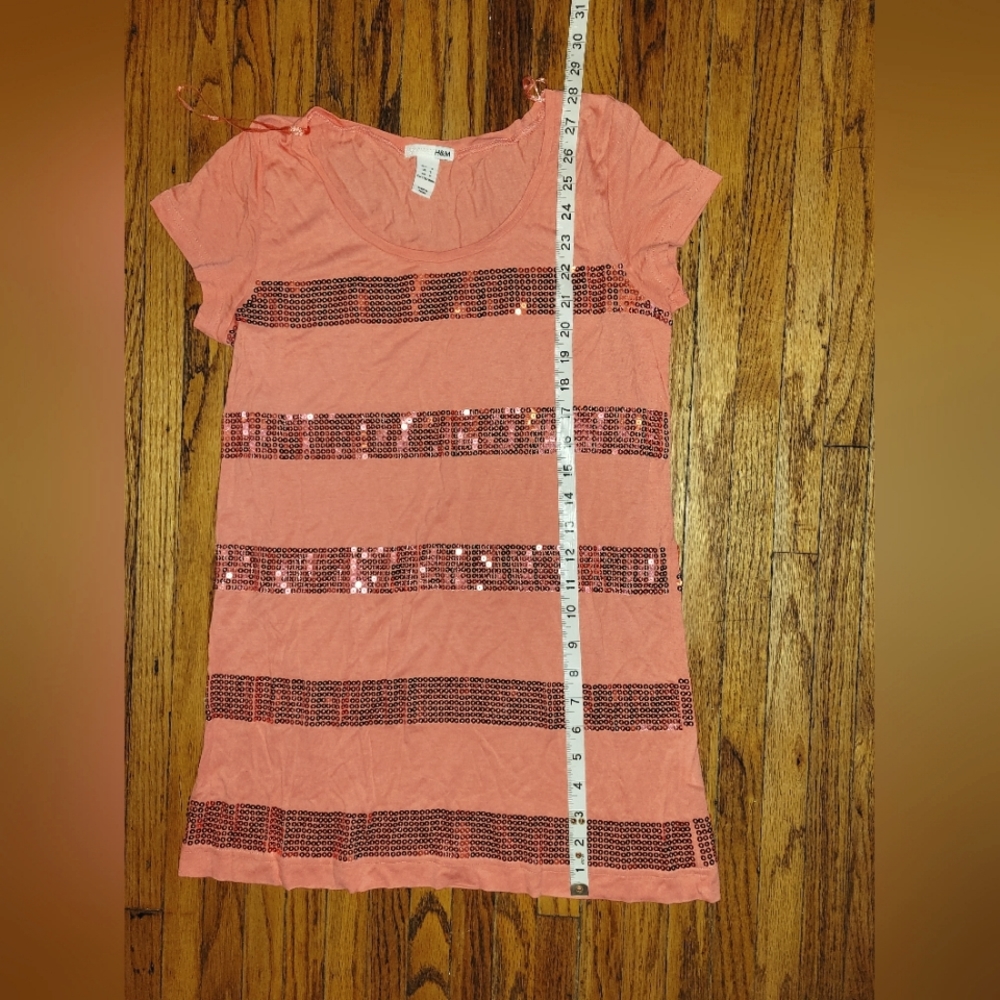 Sz S H&M sequin long t-shirt coral spring